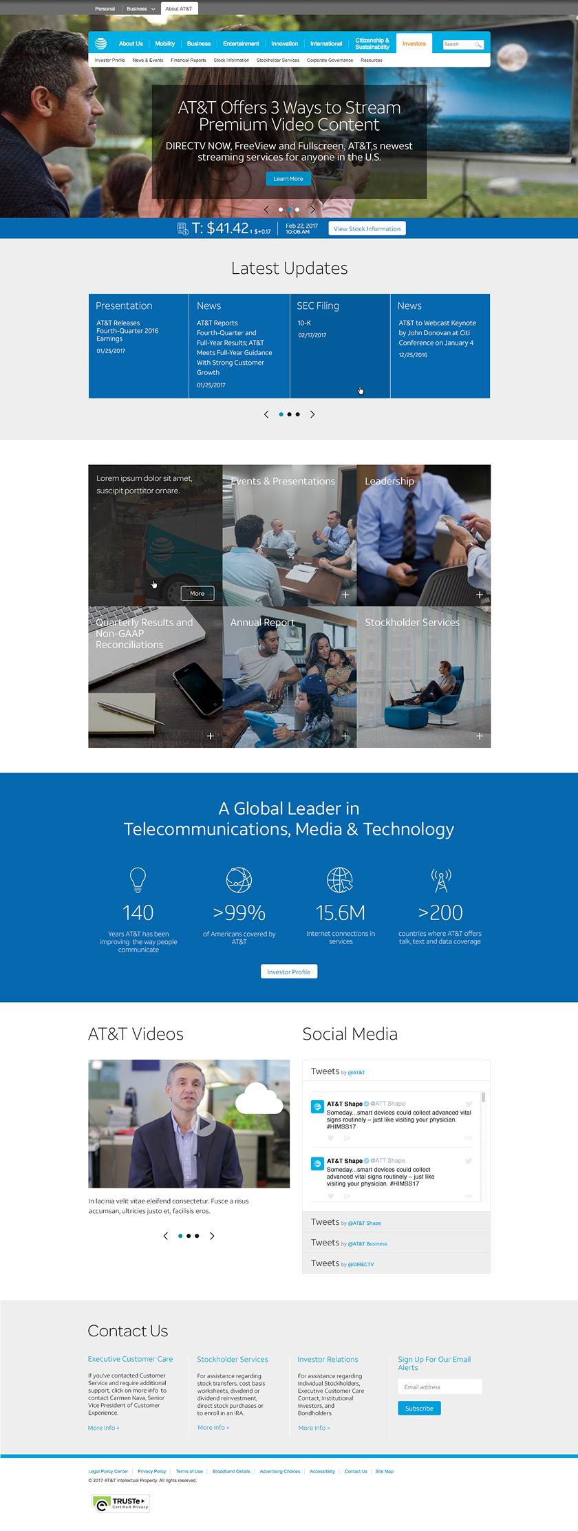 att IR website landing screen