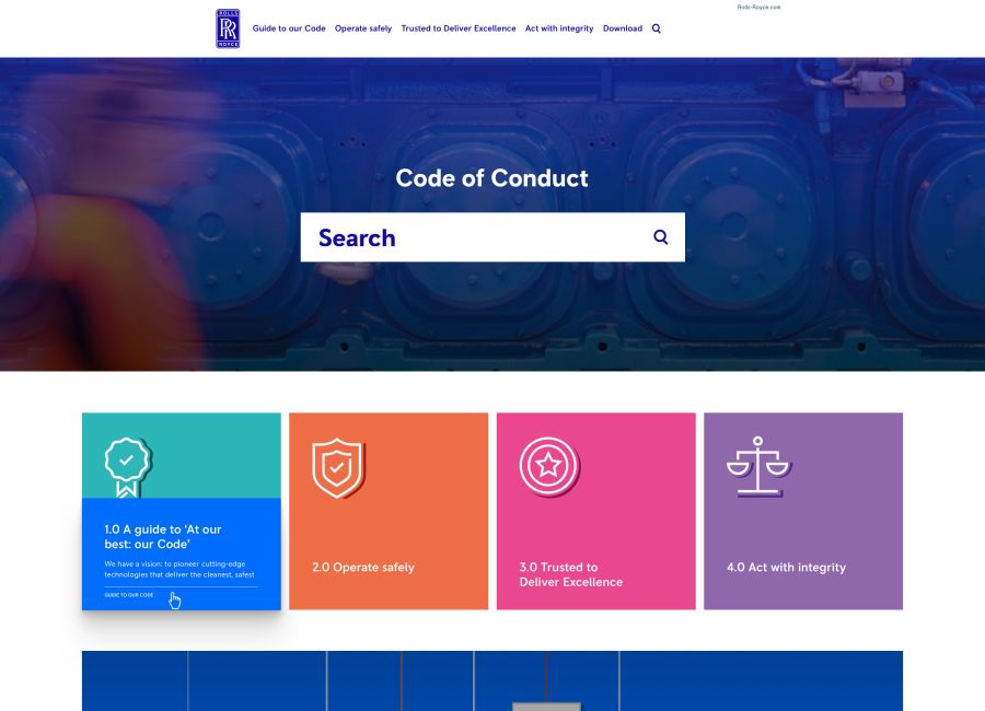 Rolls Royce code of conduct website landing page design